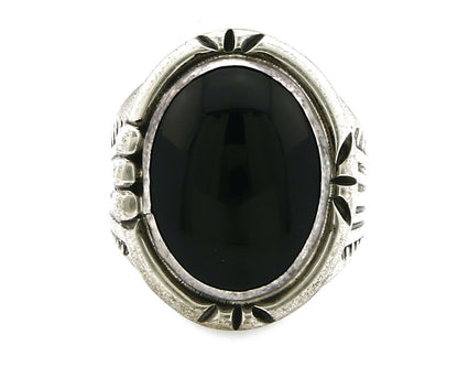 Women's Navajo Ring .925 SOLID Silver Hand Stamped Black Onyx Signed MP