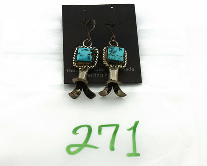 Navajo Concho Earrings .925 Silver Natural Turquoise Native Artist C.80's