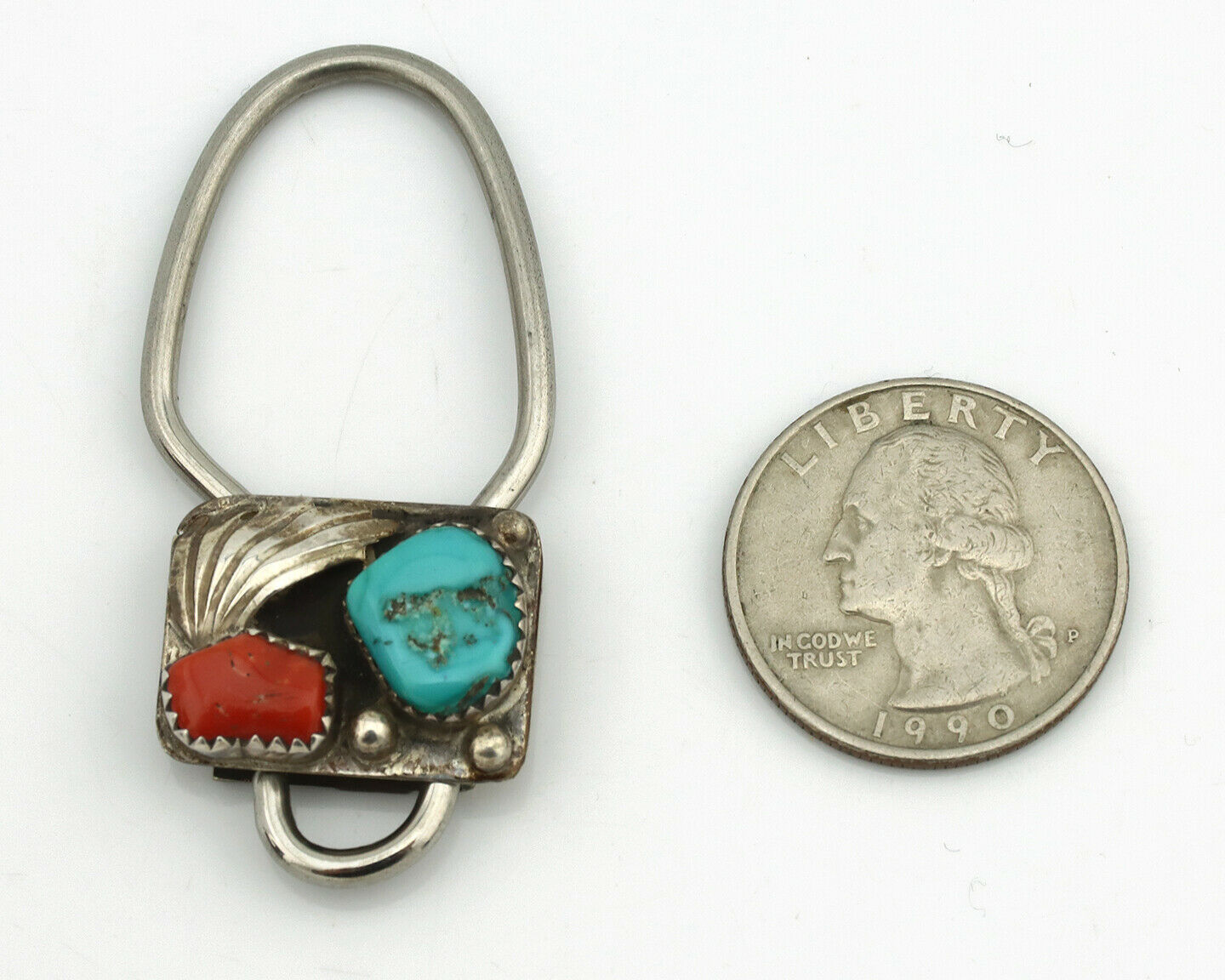 Navajo Key Chain .925 Silver Spiderweb Turquoise Native American Artist C.1980's