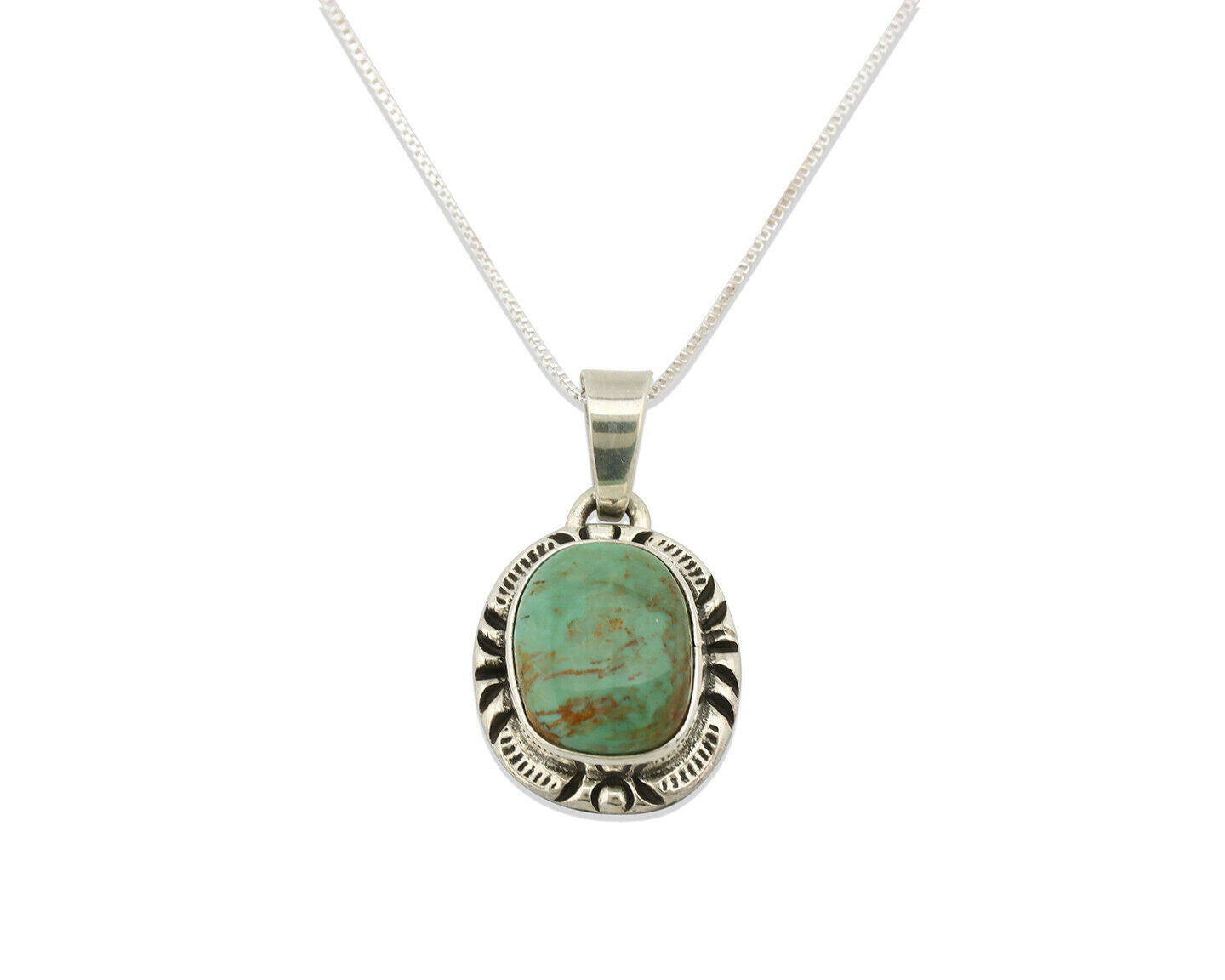 Navajo Kingman Turquoise Pendant .925 Silver Hand Stamped Signed Gecko C.80's