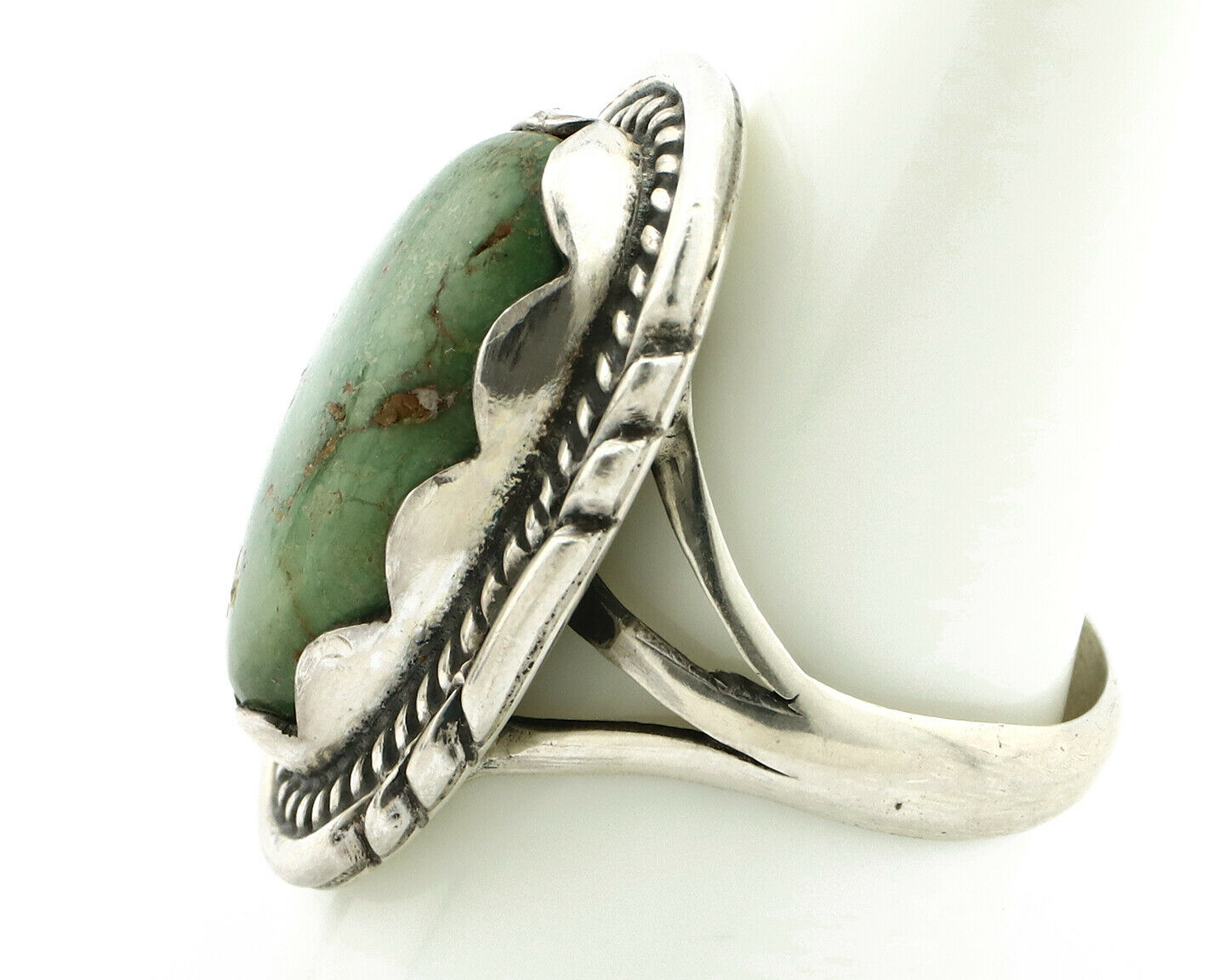 Navajo Ring .925 Silver Natural Green Turquoise Signed Apache C.80's