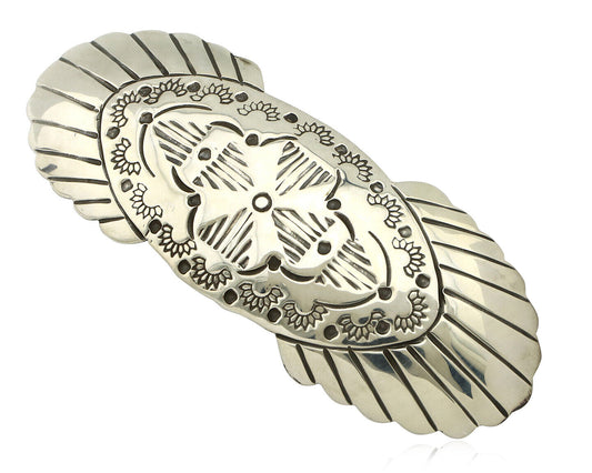 Navajo Hair Clip Barrette .925 Silver Hand Stamped Artist Signed C Montoya C80s