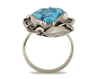 Navajo Inlay Band Ring 925 Silver Blue Morenci Turquoise Signed Justin Morris