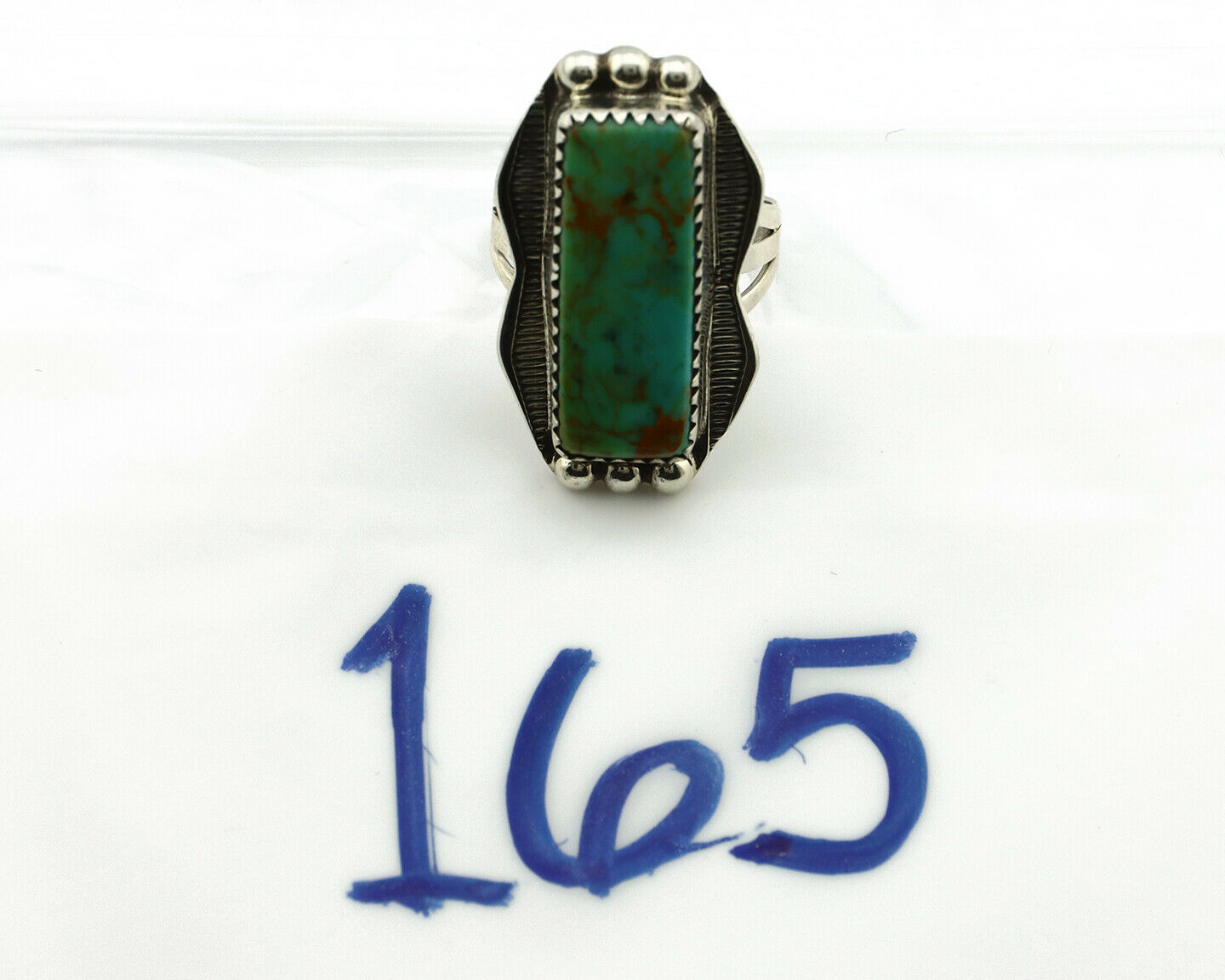 Navajo Ring .925 Silver Natural Aqua Turquoise Signed Apache C.80's