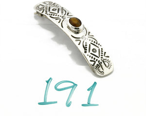 Navajo Tigers Eye .925 SOLID SILVER Hand Stamped 12mm Wide Barrette Hair Clip