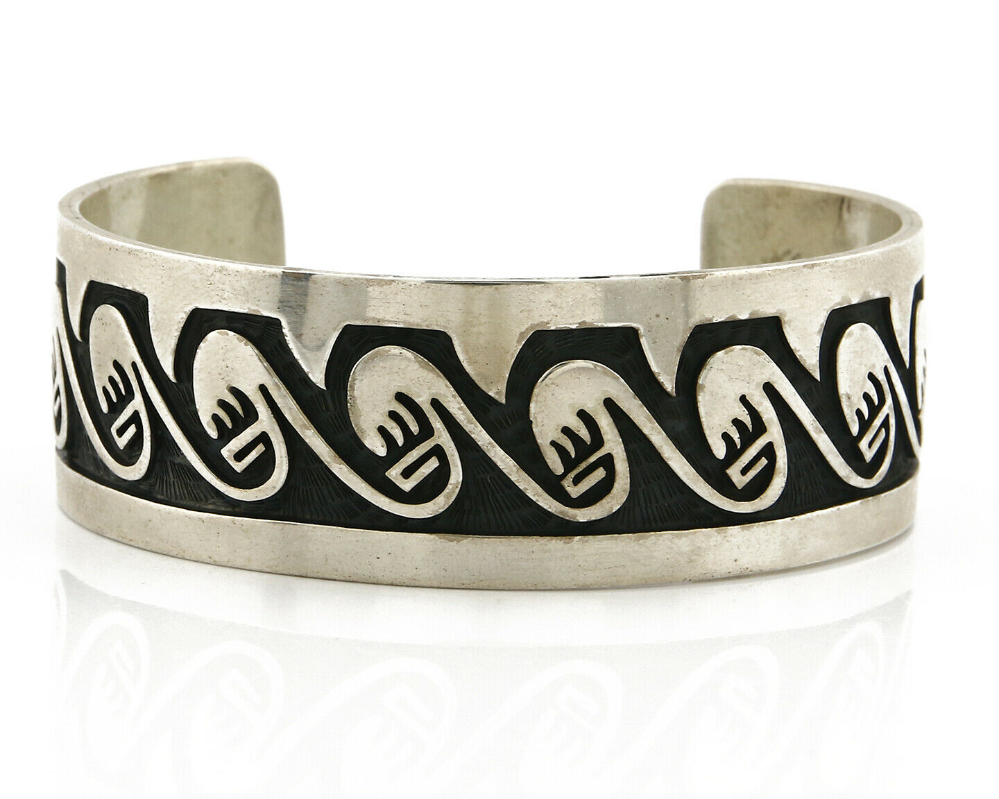 Hopi Bracelet .925 Silver Handmade Overlay Pattern Cuff Signed Rain Cloud
