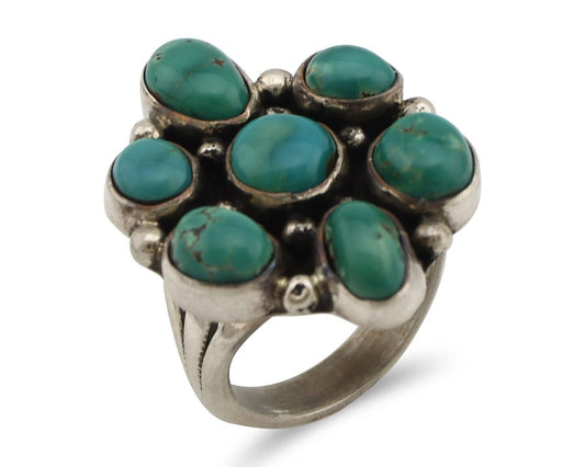 Navajo Ring .925 Silver Natural Blue Turquoise Artist Signed LP C.80's