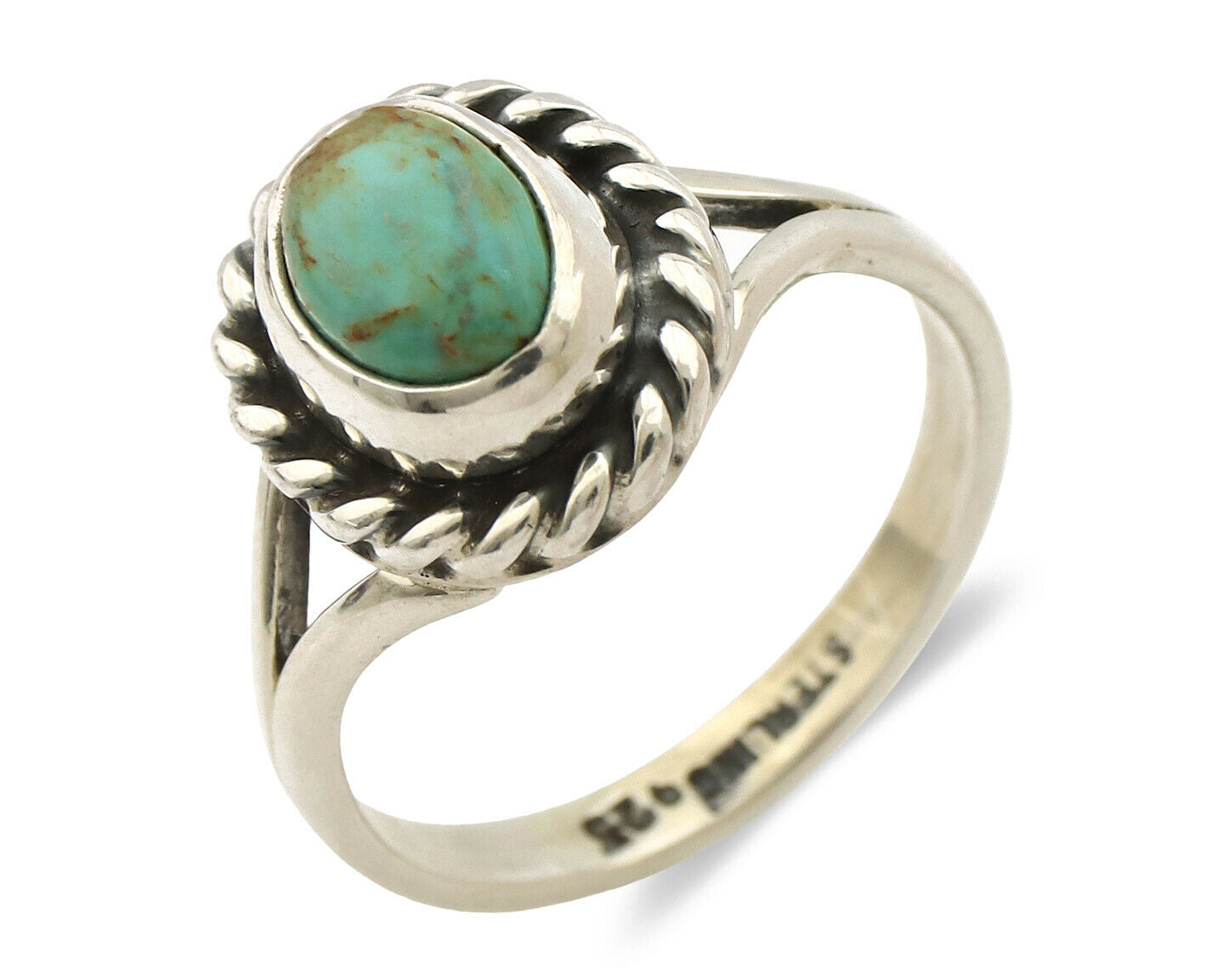 Navajo Ring .925 Silver Kingman Turquoise Artist Signed Gecko C.90's