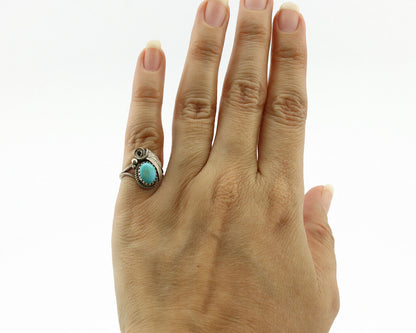 Navajo Ring .925 Silver Kingman Turquoise Native American Artist C.80's