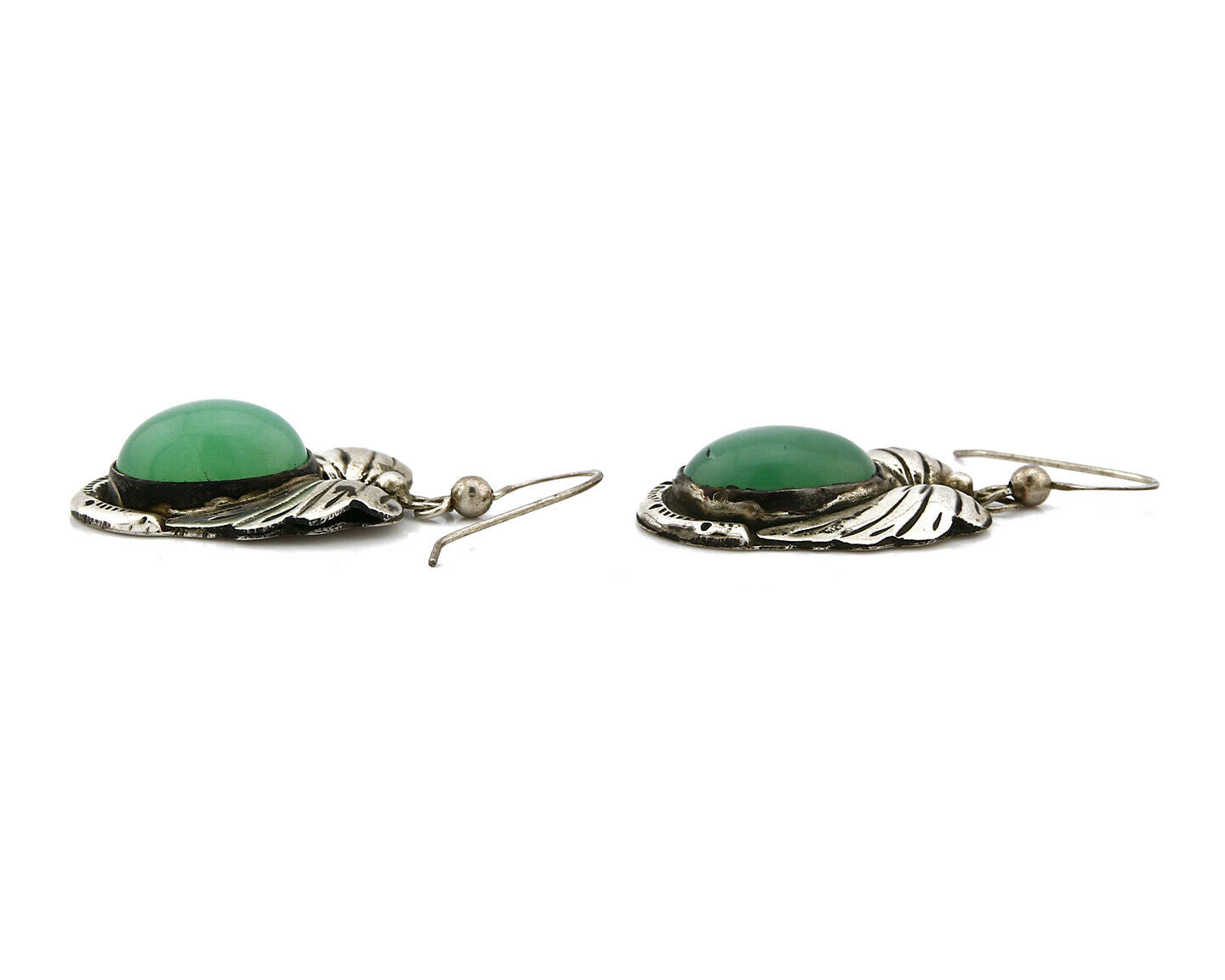 Women's Navajo Earrings .925 Silver Real California Jade Signed LL C.70's