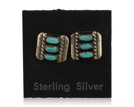 Zuni Earrings 925 Silver Sleeping Beauty Turquoise Native American Artist C.80's