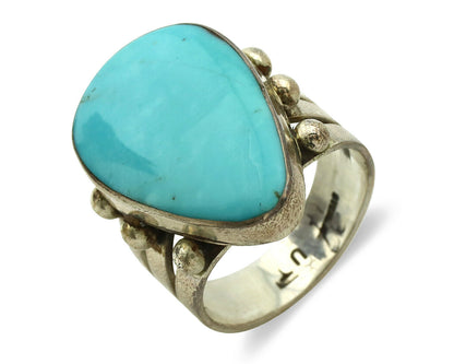 Navajo Ring .925 Silver Blue Turquoise Artist Signed UT C.1980's