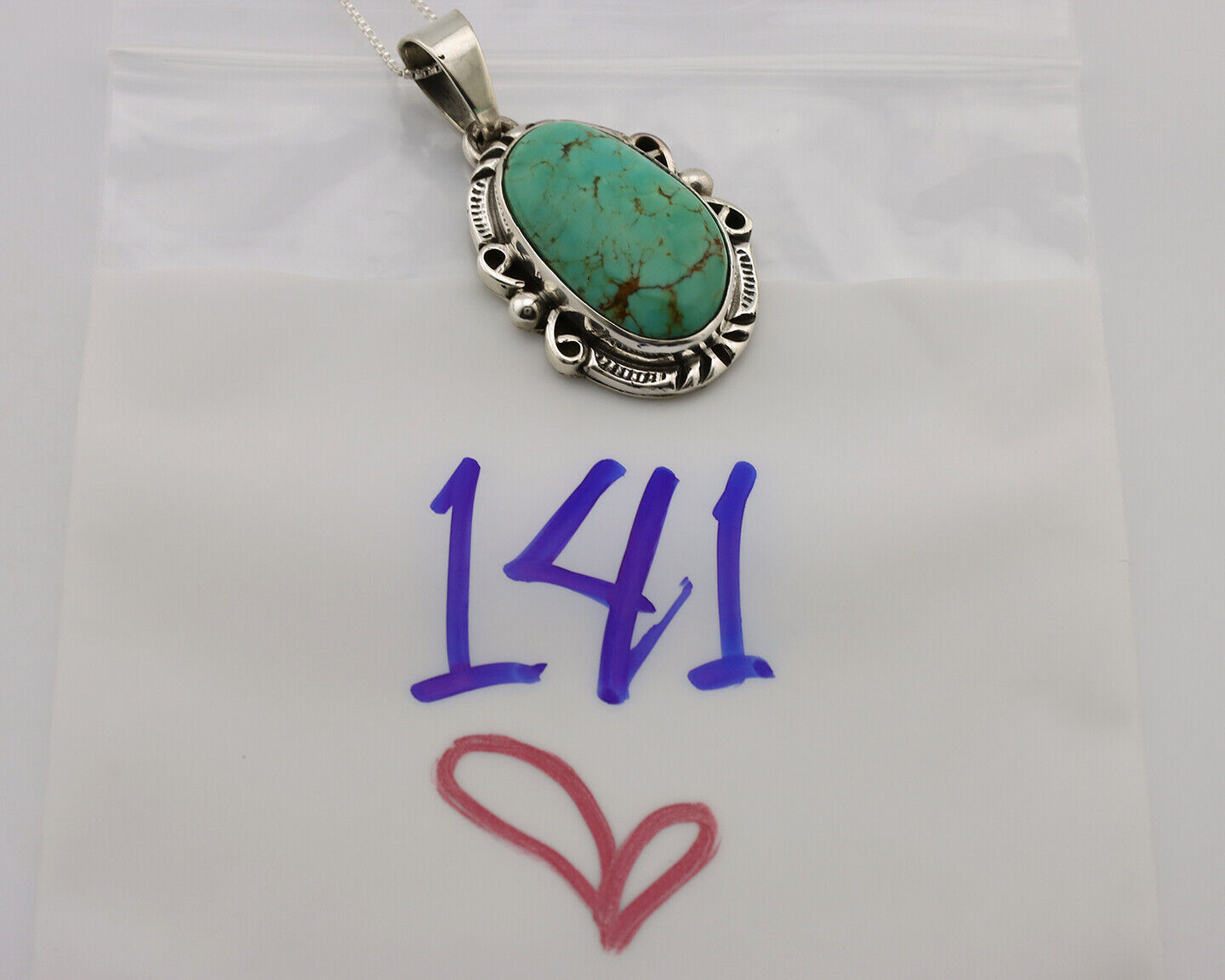 Navajo Necklace .925 Silver Kingman Turquoise Native American Signed C.1980's