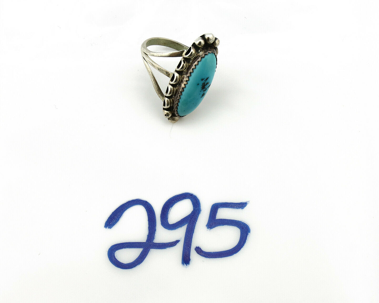 Navajo Ring .925 Silver Natural Blue Turquoise Artist Signed SC C.80's