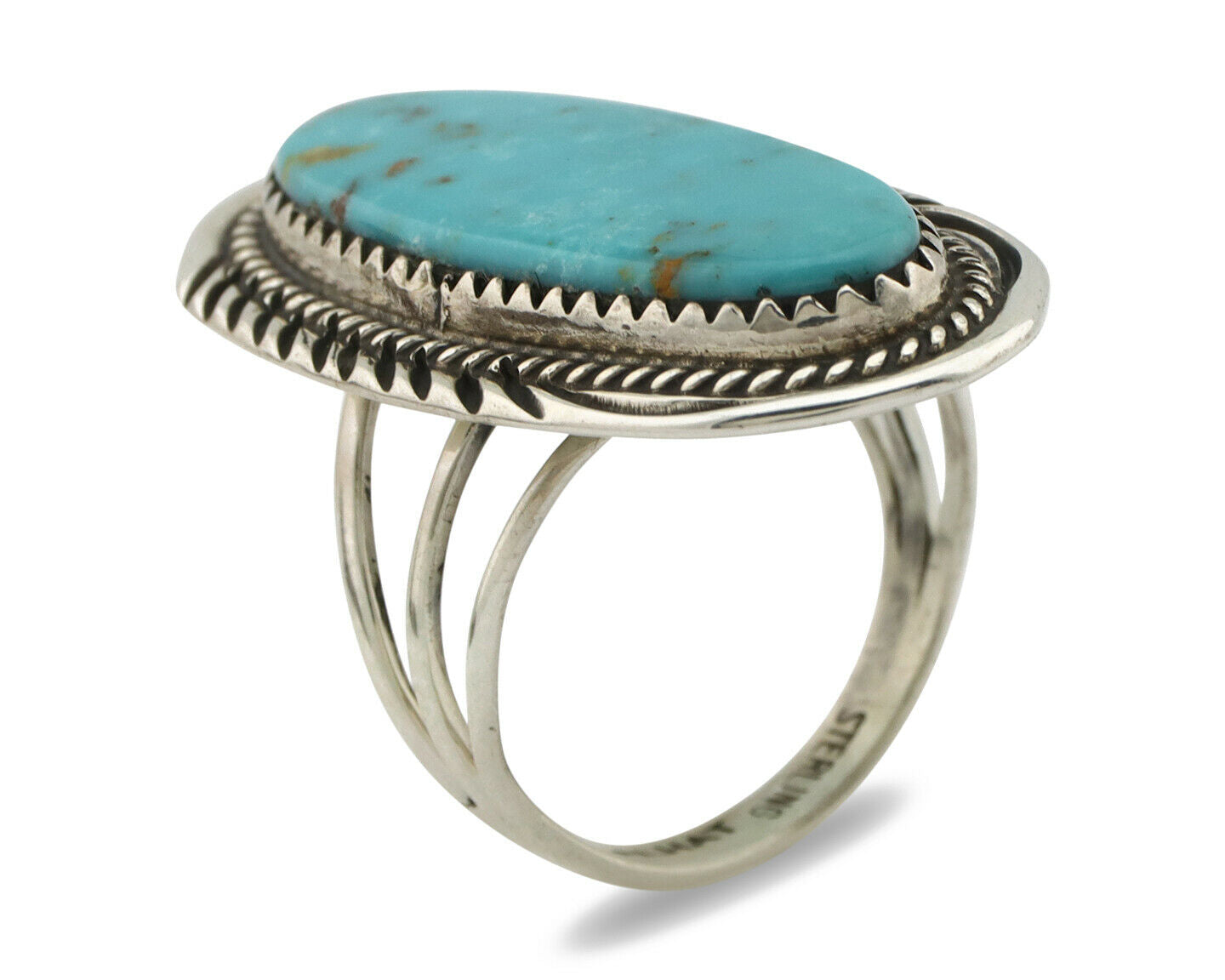 Navajo Ring .925 Silver Kingman Turquoise Artist Signed Talhat C.80's