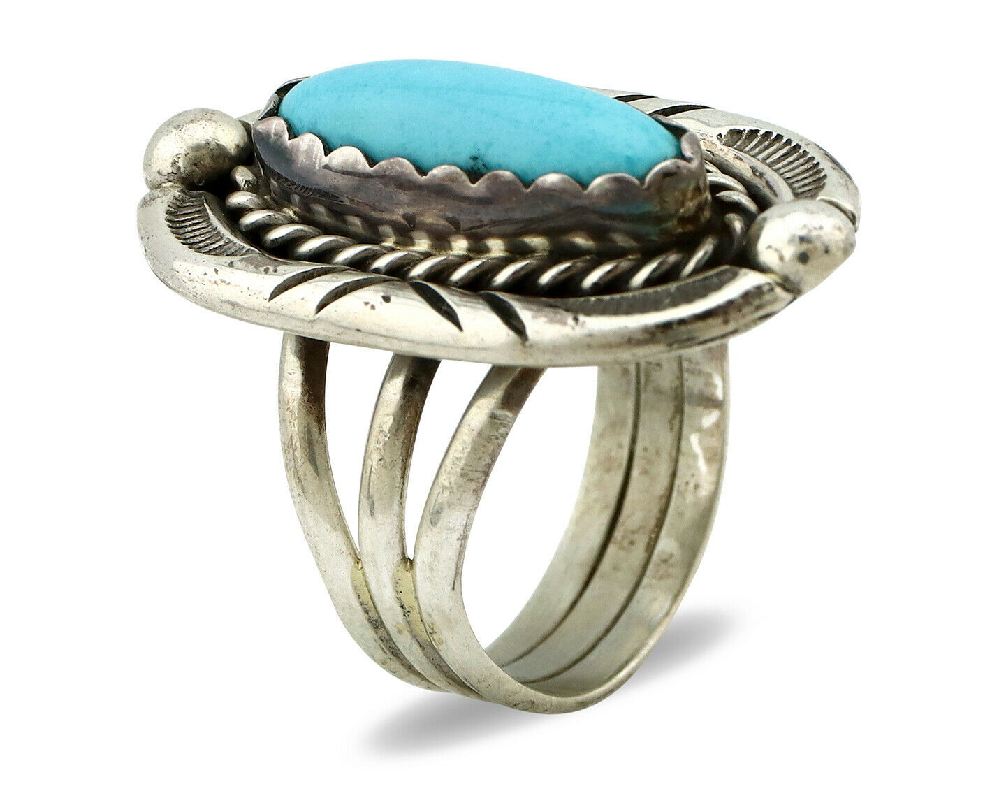 Navajo Ring .925 Silver Blue Turquoise Artist Signed V&N EDSITTY C.80's