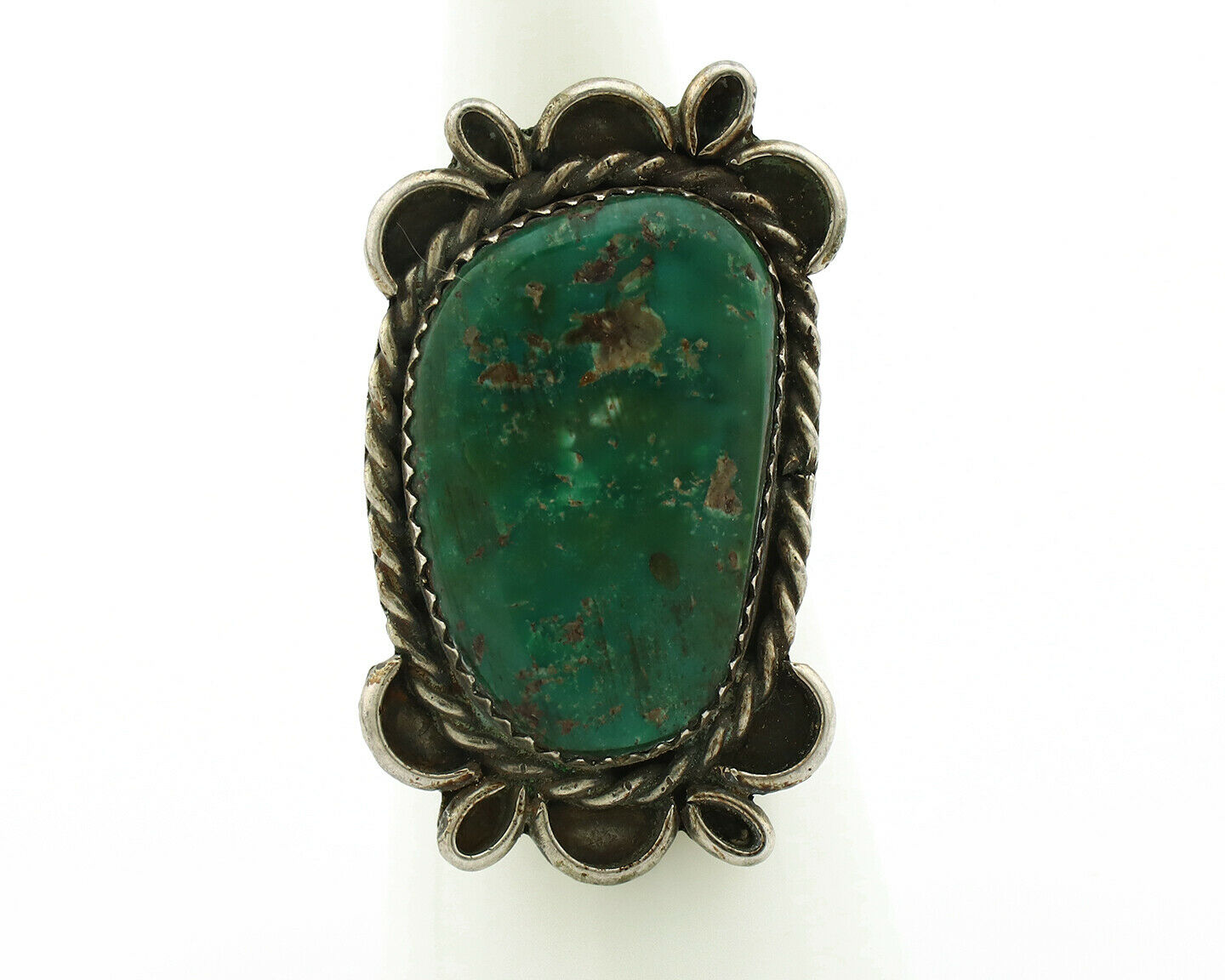 Navajo Ring .925 Silver Green Turquoise Artist Signed AA C.80's