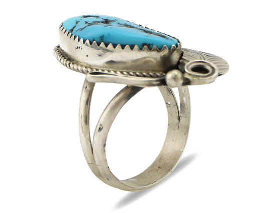 Navajo Ring 925 Silver Sleeping Beauty Turquoise Artist Signed Morris C.80's