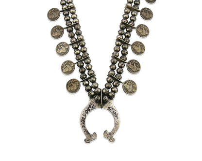 Navajo Buffalo Nickle Squash Necklace .925 Silver Sand Cast Native