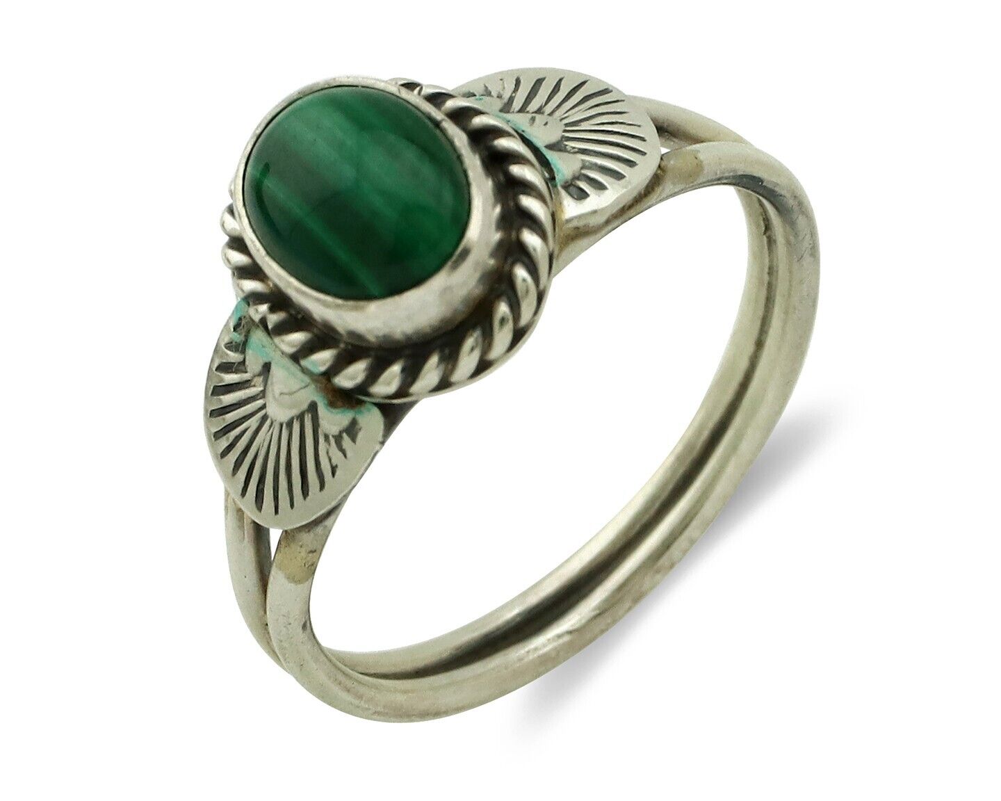 Navajo Ring 925 Silver Natural Mined Malachite Native American Artist C.80's