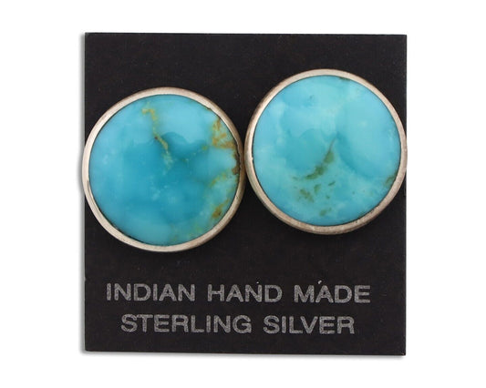 Navajo Earrings 925 Silver Natural Kingman Turquoise Artist Signed JM C.90's