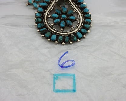 Navajo Concho Necklace 925 Silver Natural Blue Turquoise Artist Signed NEF C.80s