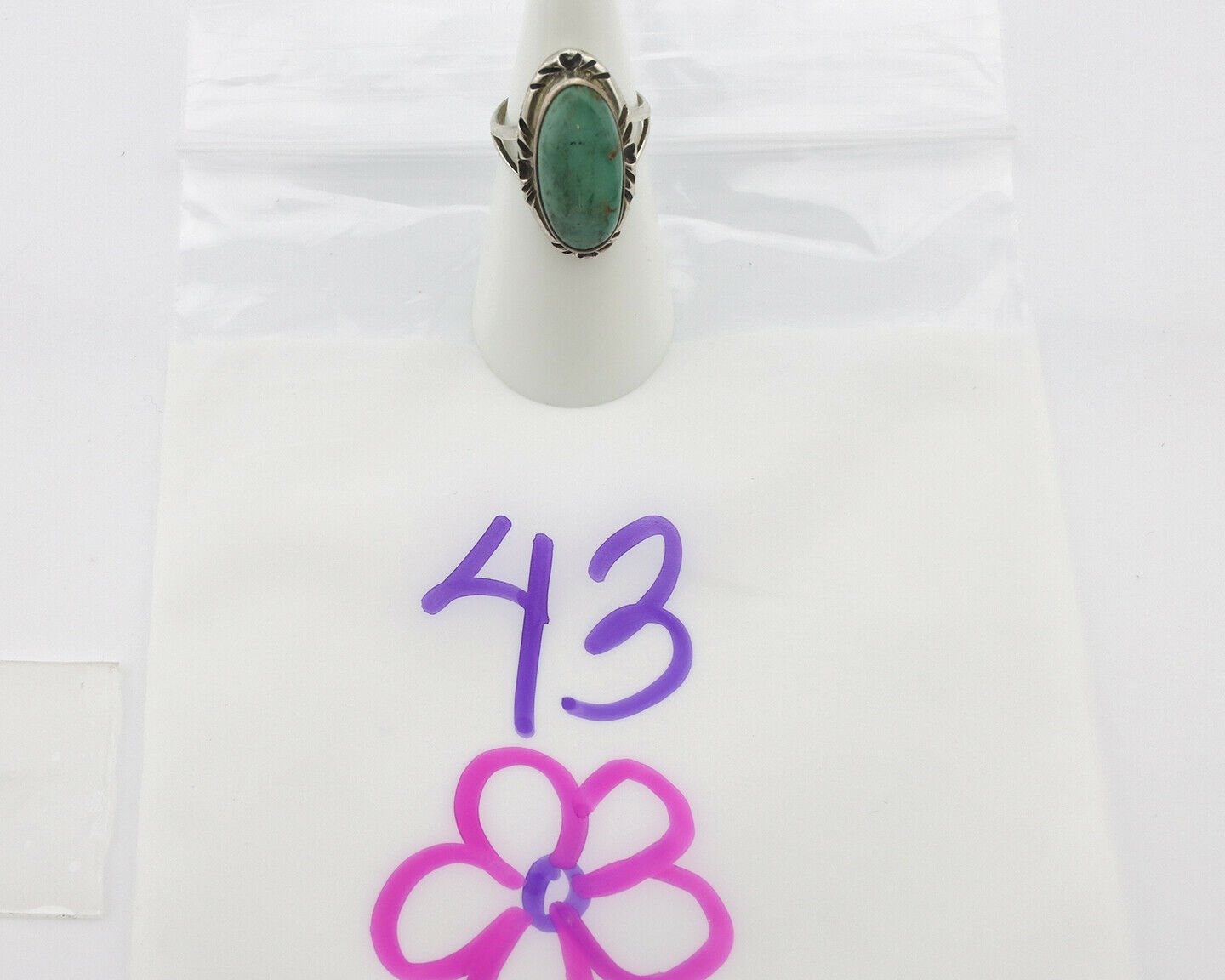 Navajo Ring .925 Silver Kingman Turquoise Native Artist Signed C.80's