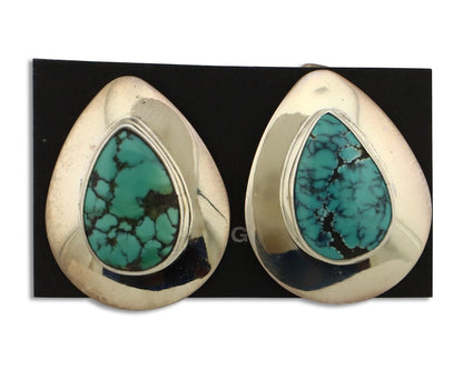 Navajo Earrings 925 Silver Blue Spiderweb Turquoise Native American Artist C90s