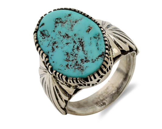 Navajo Ring .925 Silver Sleeping Beauty Turquoise Artist Signed DK C.80's