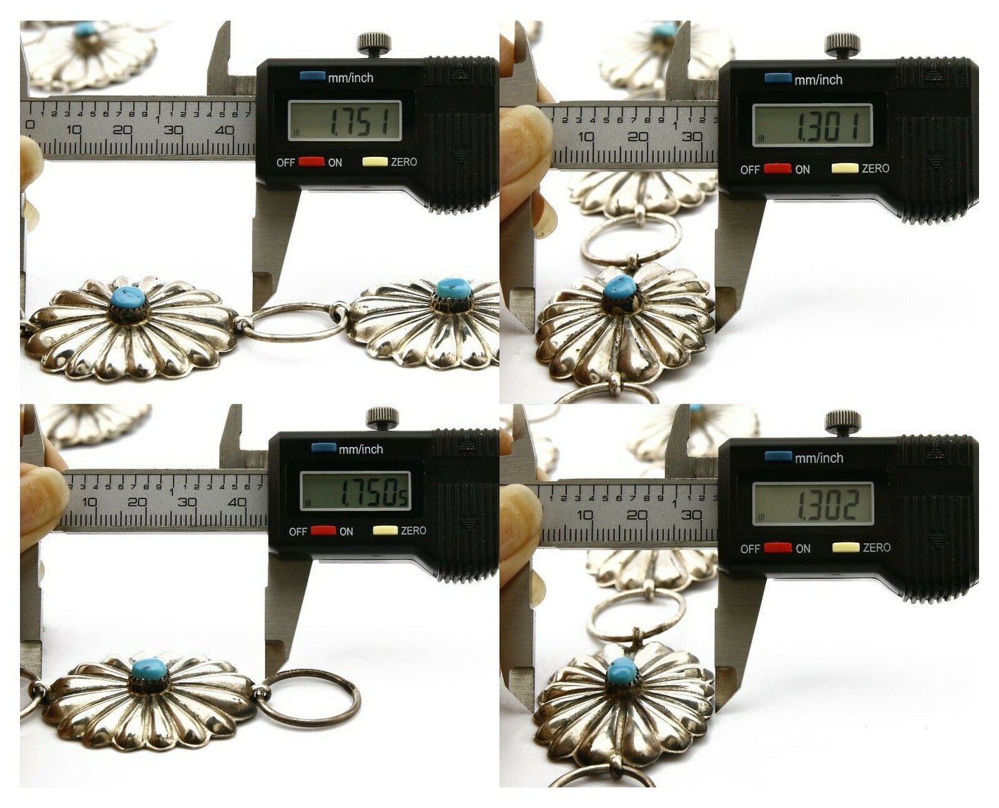 Women's Navajo Concho Belt Natural Turquoise .925 Silver Signed DC