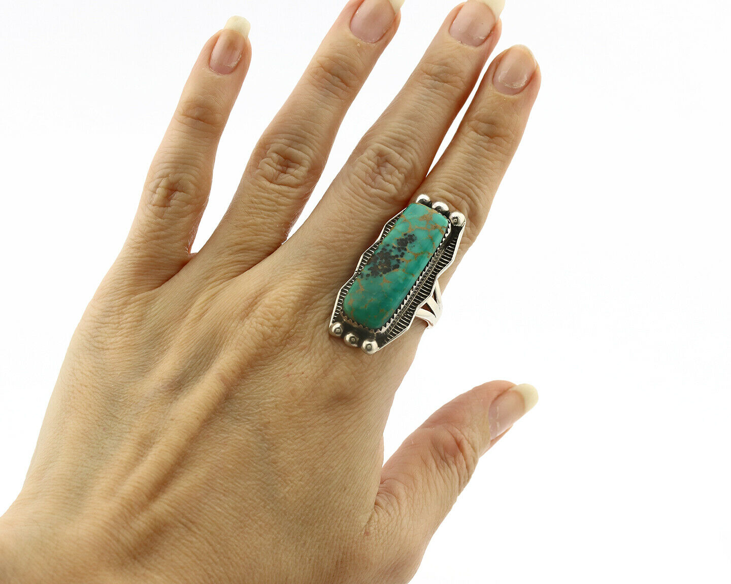 Navajo Ring .925 Silver Natural Aqua Turquoise Signed D C.80's