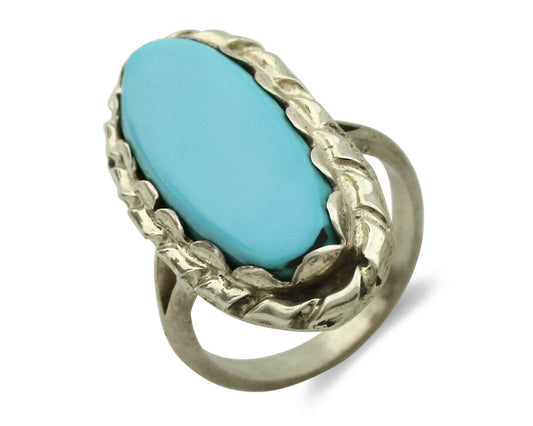Navajo Ring .925 Silver Blue Turquoise Native American Artist C.1980's