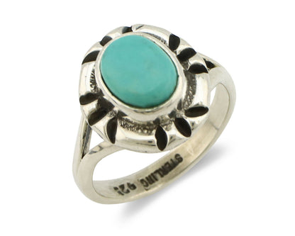 Navajo Ring .925 Silver Kingman Turquoise Artist Signed Gecko C.90's