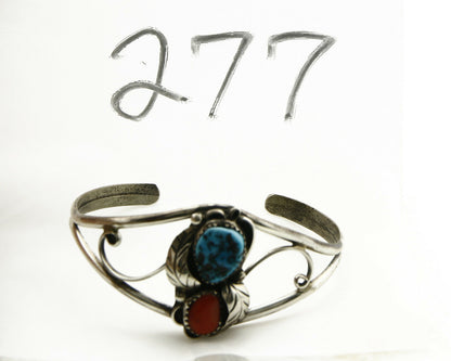 Women's Navajo Bracelet .925 Silver Turquoise & Red Coral Native American Cuff