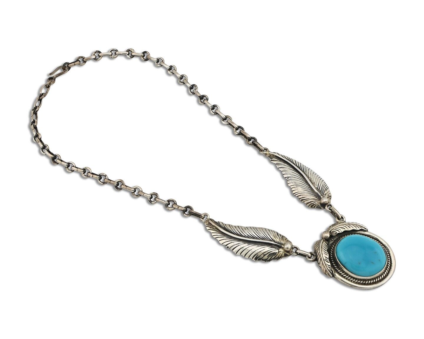 Navajo Necklace 925 Silver Blue Turquoise Artist Signed M Montoya C.80's