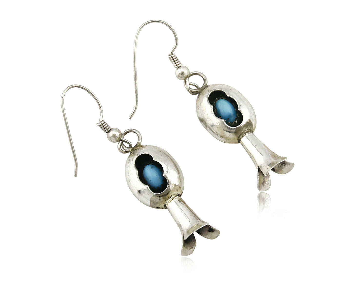 Women's Navajo .925 Silver Shadowbox Turquoise Earrings Dangle C.80's