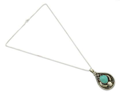 Navajo Necklace .925 Silver Kingman Turquoise Signed Tepee C.1980's