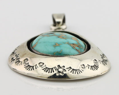 Navajo Pendant 925 Silver Spiderweb Turquoise Artist Signed C Montoya C.80's