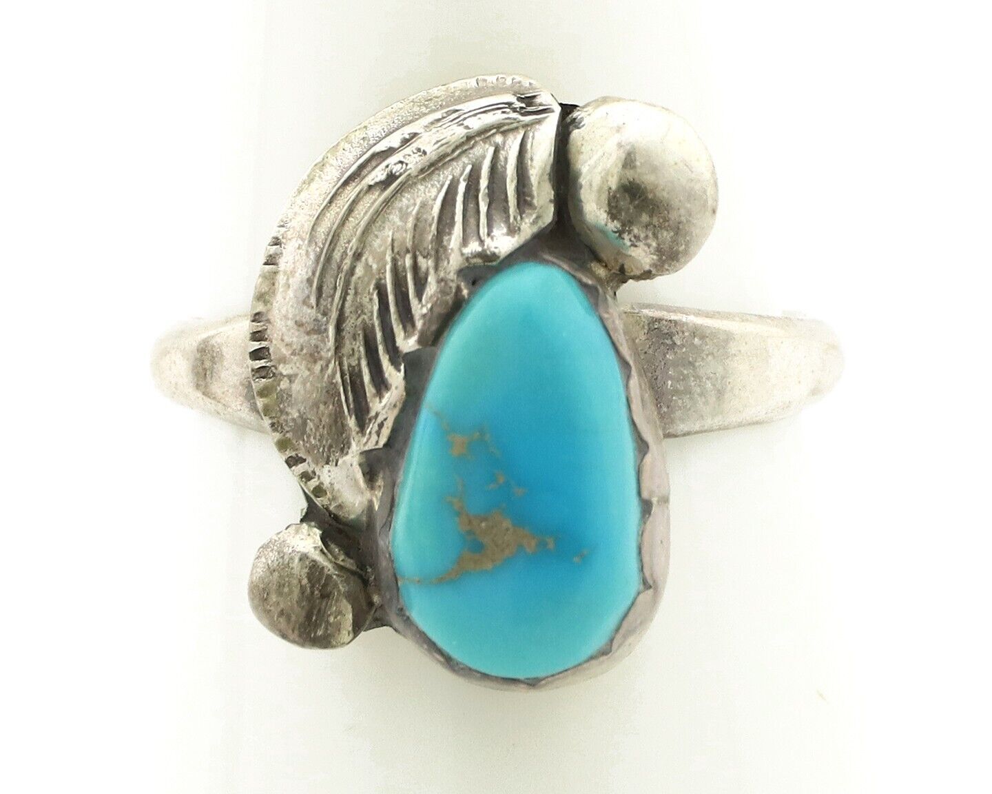 Zuni Ring 925 Silver Natural Mined Blue Turquoise Artist Signed Simplicio C.80's