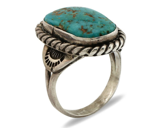 Navajo Handmade Ring 925 Silver Fox Turquoise Signed Native Artist C.80's