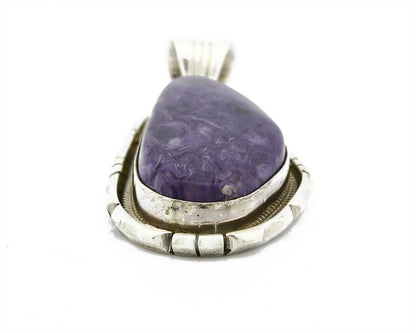 C.1980's Navajo Signed Ted Etsitty Charoite Natural Charoite .925 Silver Pendant