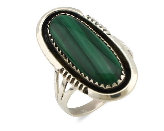 Navajo Ring 925 Silver Natural Malachite Artist Signed William Denetdale C80s