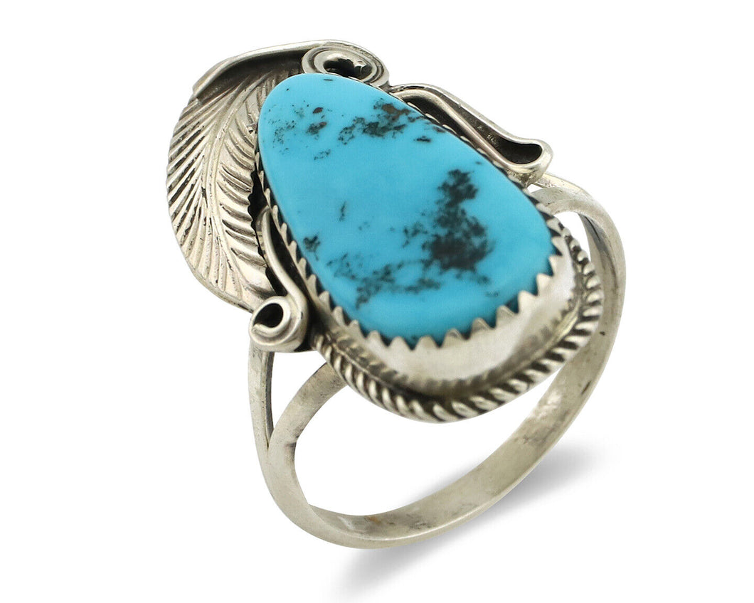 Navajo Ring 925 Silver Sleeping Beauty Turquoise Artist Signed Morris C.80's