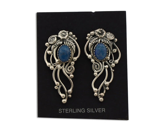 Navajo Earrings 925 Silver Natural Mined Denim Lapis Native American Artist C90s