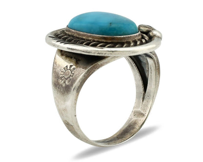 Navajo Ring 925 Silver Natural Mined Blue Gem Turquoise Signed HY C.80's