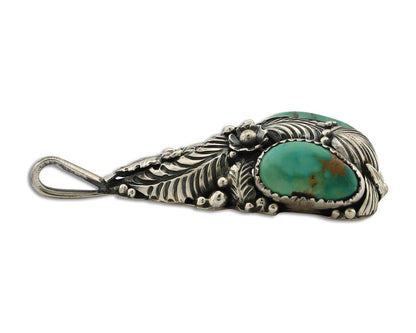 Navajo Pendant 925 Silver Natural Mined High Grade Turquoise Signed Tom Willeto