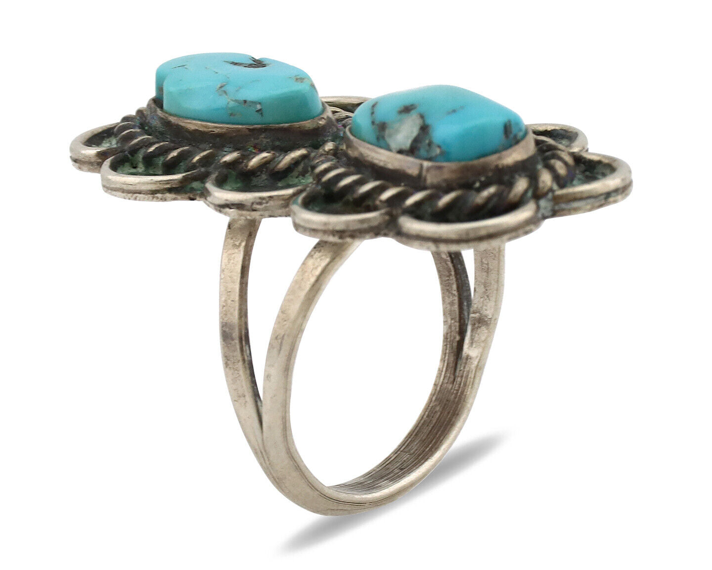 Navajo Ring .925 Silver Globe Turquoise Native Artist C.80's