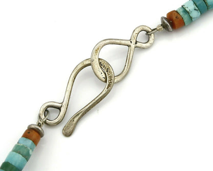 Women's Navajo Necklace .925 Silver Blue Arizona Turquoise & Natural Corals