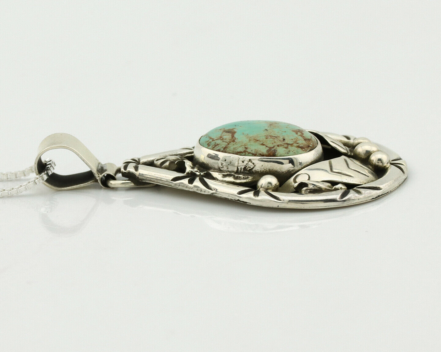 Navajo Necklace .925 Silver Kingman Turquoise Signed Tepee C.1980's