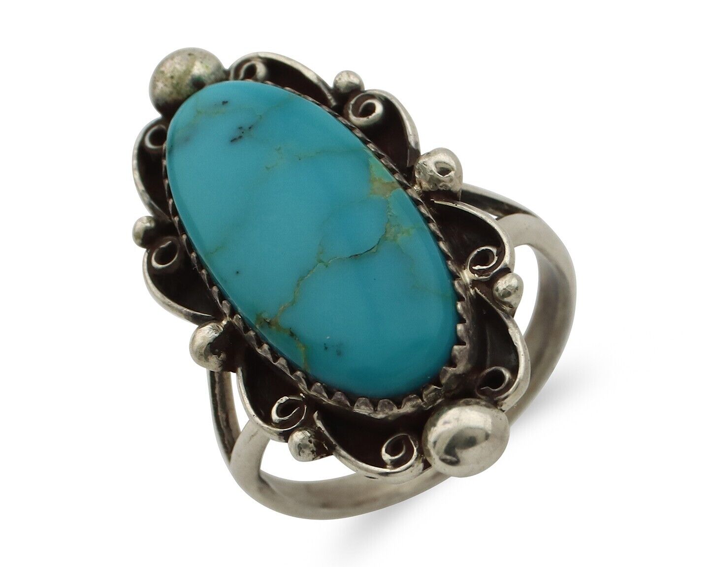 Navajo Ring .925 Silver Blue Gem Turquoise Artist Signed Billy Eagle C.80's